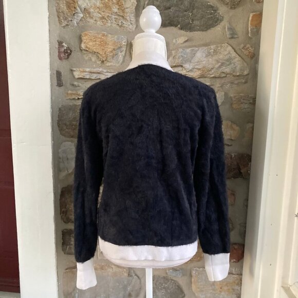 L'AGENCE Kai Wool Fuzzy Pocket Cardigan Color Block Black & White $495 Large - Picture 8 of 12